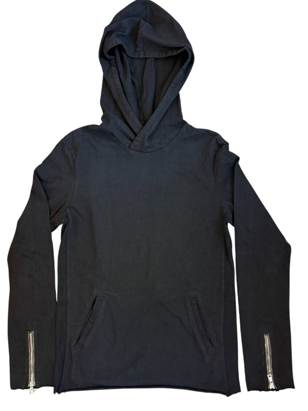 RtA Black Hoodie Pullover Sweatshirt with Zippered Sleeve in Size Small